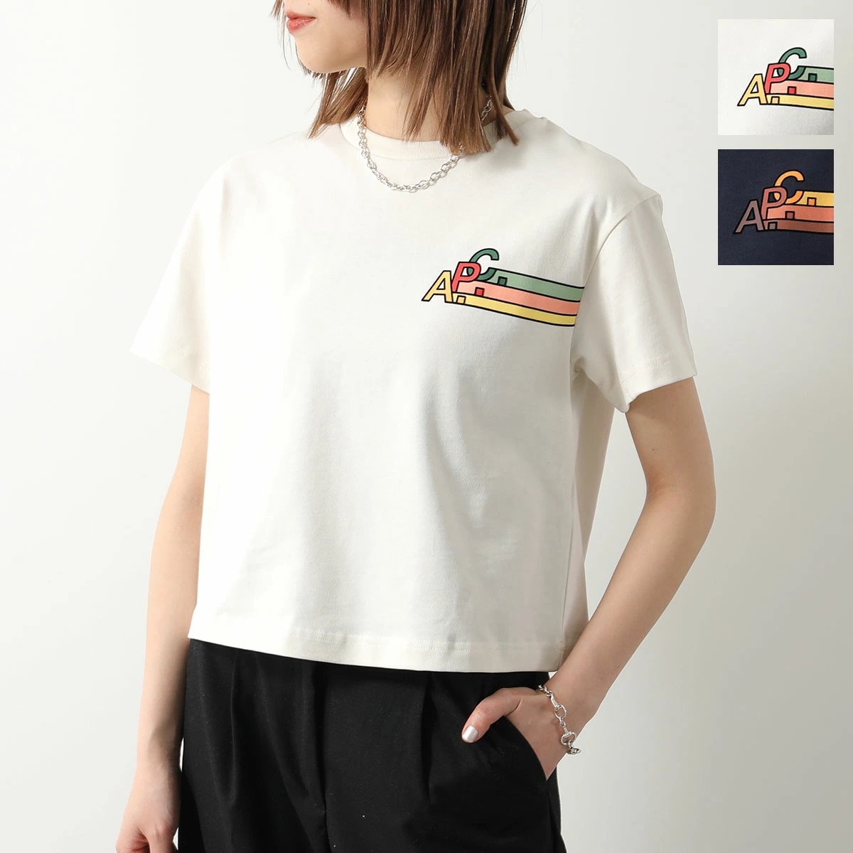 APC A.P.C. アーペーセー Tシャツ COEZC F26326 レディース 半袖 カットソー クルーネック コットン クロップド丈 ロゴ カラー2色