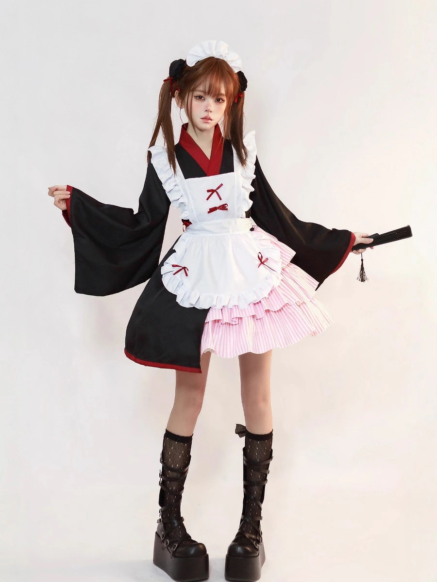 【新作登場 最安値】4点セット メイド服 トップス+スカート+エプロン+髪飾り 舞台ドレス メイド服 コスプレ仮装 パーティー 舞台衣装 イベント 変装 女装 余興 新会 忘会 ダンス衣装 人用