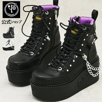 【公式SHOP特典キズ補修液付】【直営SHOP限定】 ヨースケ 厚底ブーツ レディース レースアップブーツ チェーン付き 8cm厚底ソール