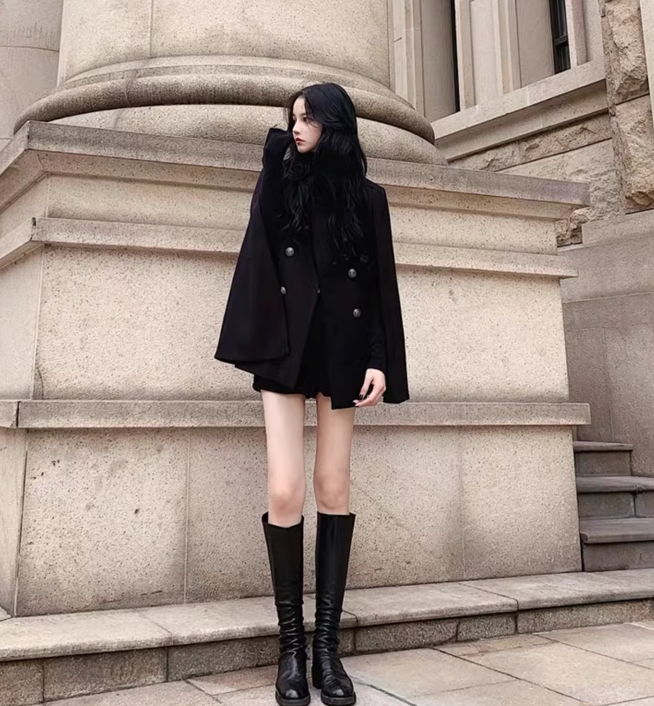 ケープ付き マント レディース コート ポンチョ ミリタリージャケット 長袖 前開き 異国風 かわいい 大人可愛い きれいめ シンプル 上品 おしゃれ かっこいい クール モード系 エレガント モダン