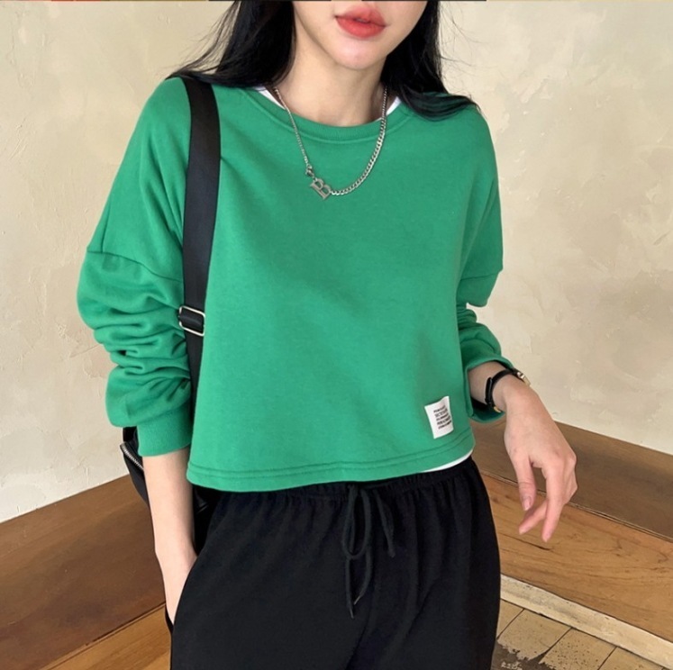 ショート丈トレーナー ワイドサイズ オーバーサイズトップス トップス プルオーバー トレーナー 袖あり 長袖 ボリューム袖 Uネック ラウンドネック ストレート ワイド Iライン かわいい 大人可愛い