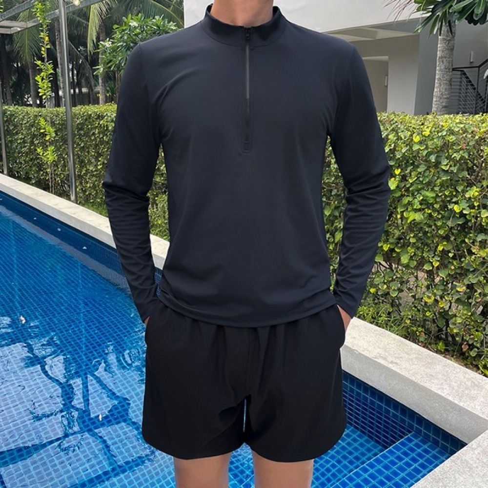 (Vivarup) クリームチーズハーフジップアップラッシュガード-メンズ SW19731M ハーフジップアップ長袖フィンガーホールラッシュガード水着ビーチウェア