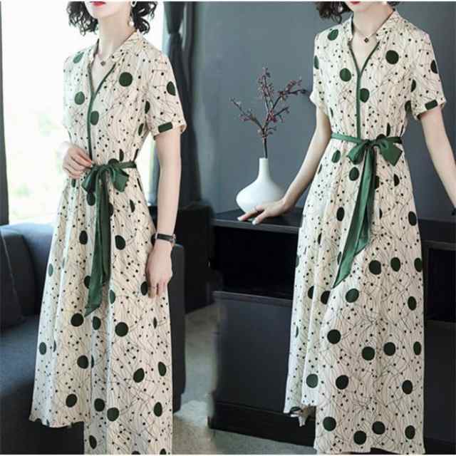 ロングワンピース ワンピース レディース マキシワンピース 春 夏 半袖 花柄 体型カバー シフォン 大きいサイズ Vネック 着痩せ フレア シルク風 30代 40代 5,507円