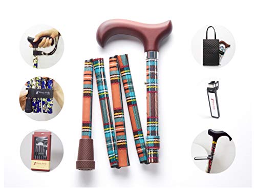 コンボセット Merry Sticks（メリースティックス）/ 折りたたみステッキ/つえぶくろ & ステッキクリップホルダー付き/杖/タータンチ