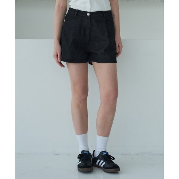 5OML ノンフェードワンタックデニムショーツパンツ (ブラック)