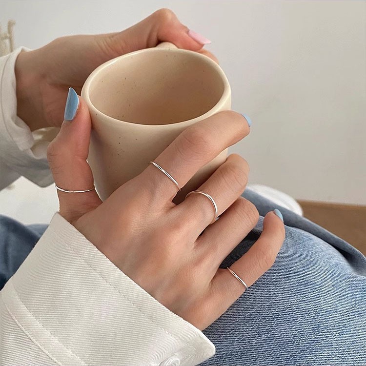 女性用の細全面s925スムースリングマストハブなベーシックスタイル重ね付け可能で万能なジョイントリング