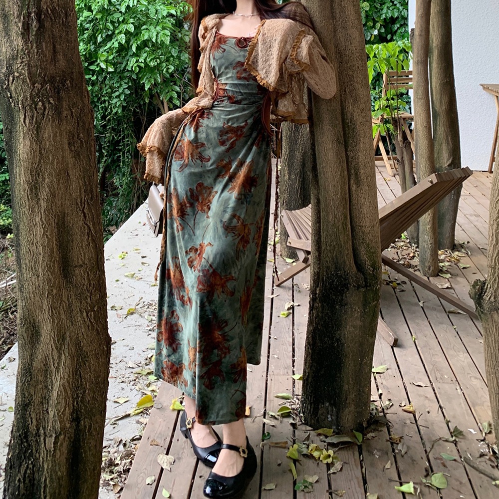 セットアップ カーディガン 花柄ロングワンピース ノースリーブ レディース 2点セット きれいめ 上品 おしゃれ レトロ エレガント 春 夏 秋 デート お出かけ 休日 ショッピング カフェ S M