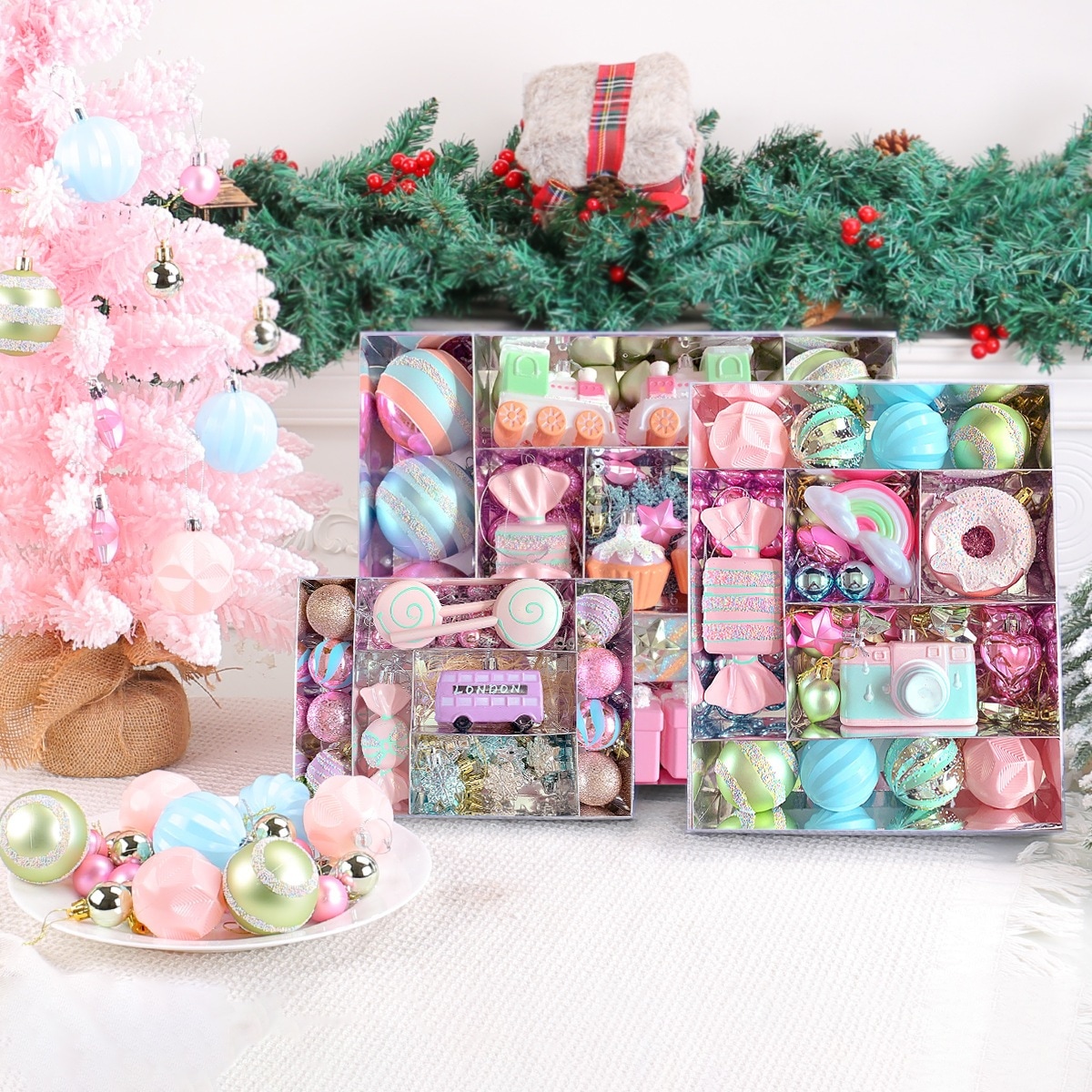 クリスマスマカロンクリスマスボールセット異性のキャンディシリーズペイントプラスチックボールクリスマスツリーペンダント