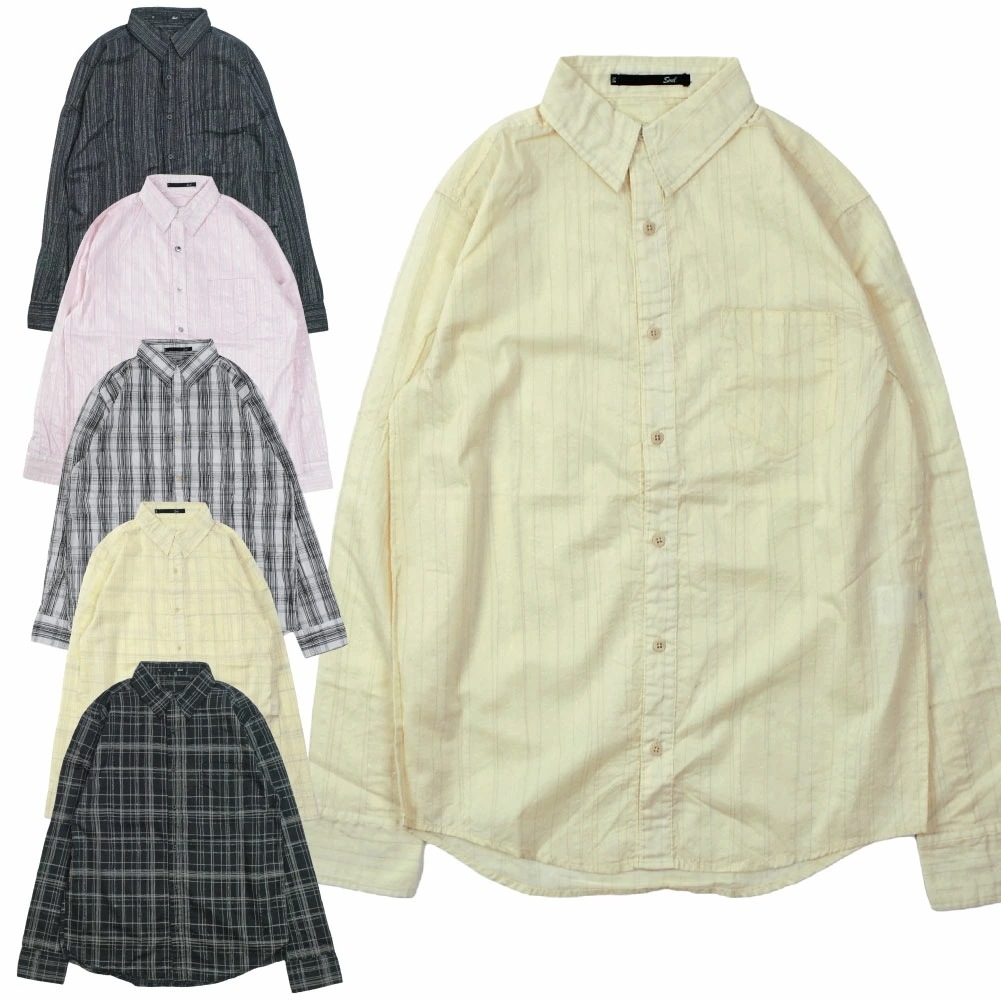 SOUL メンズ シャツ 長袖シャツ カジュアルシャツ ストライプ チェック 大人カジュアル 白 ソウル 16811305