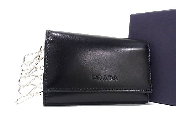 キーケース - レザー 1M0222 6連 シルバー金具 ブラック【本物保証】