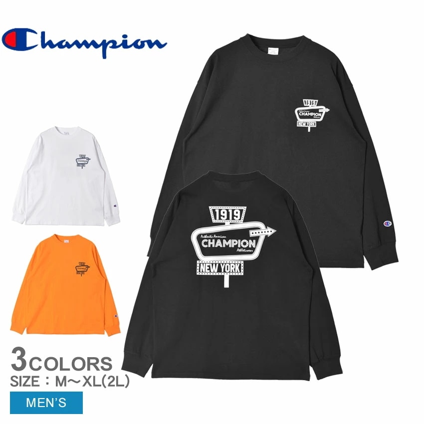ロングスリーブTシャツ C3-A403 メンズ トップス 長袖 ロンT カジュアル ロゴ プリント バックプリント クルーネック オレンジ ホワイト 白 ブラック 黒