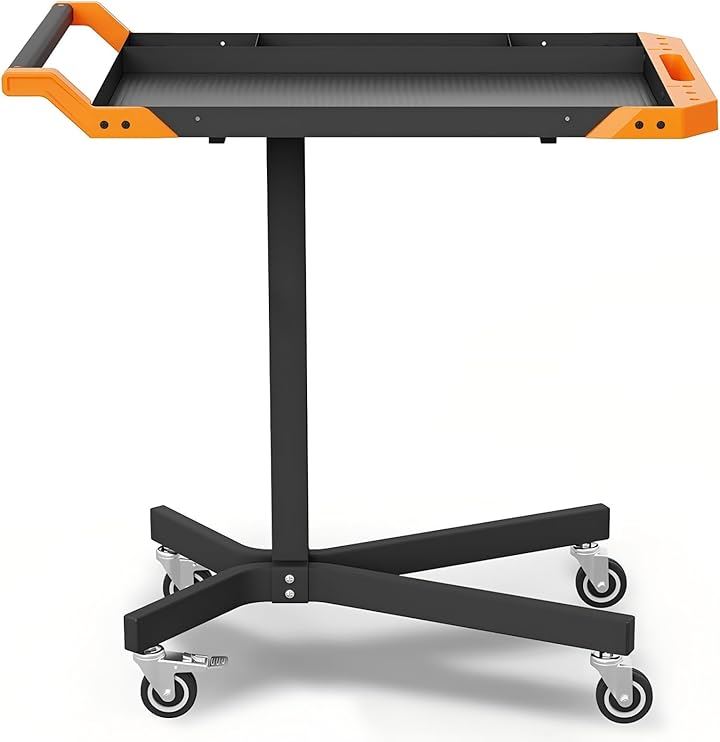 ツールワゴン 工具カート 工具台車 高さ88～123cmまで調整可能 ツールカート 昇降式 整備用テーブル 360回転 キャスター付き(ブラック)