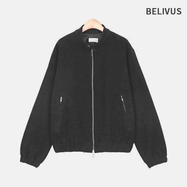 メンズ ウールブレンド ミニマル チャイナカラー カジュアル ブルゾン ジャケット BROV002