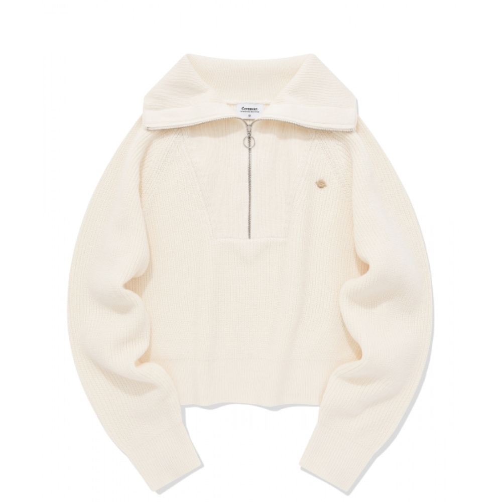 COVERNAT 女性女性クローバーハートハーフジップアップニットアイボリー