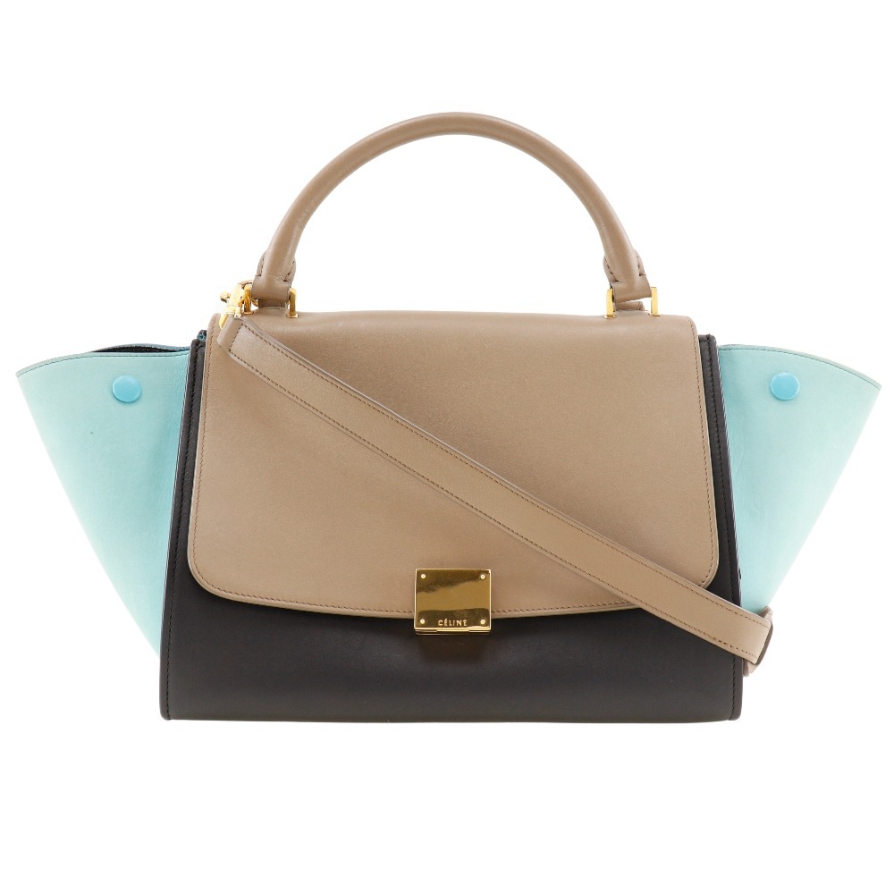 トラペーズ 2WAYショルダー ハンドバッグ カーフ 茶 黒 レディース 中古品 47,880円