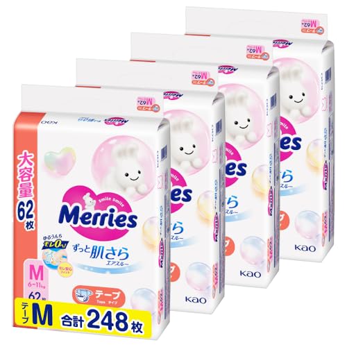 【Amazon.co.jp限定】【テープ Mサイズ】メリーズさらさらエアスルー (6~11kg)248枚 (62枚×4) [ケース品]