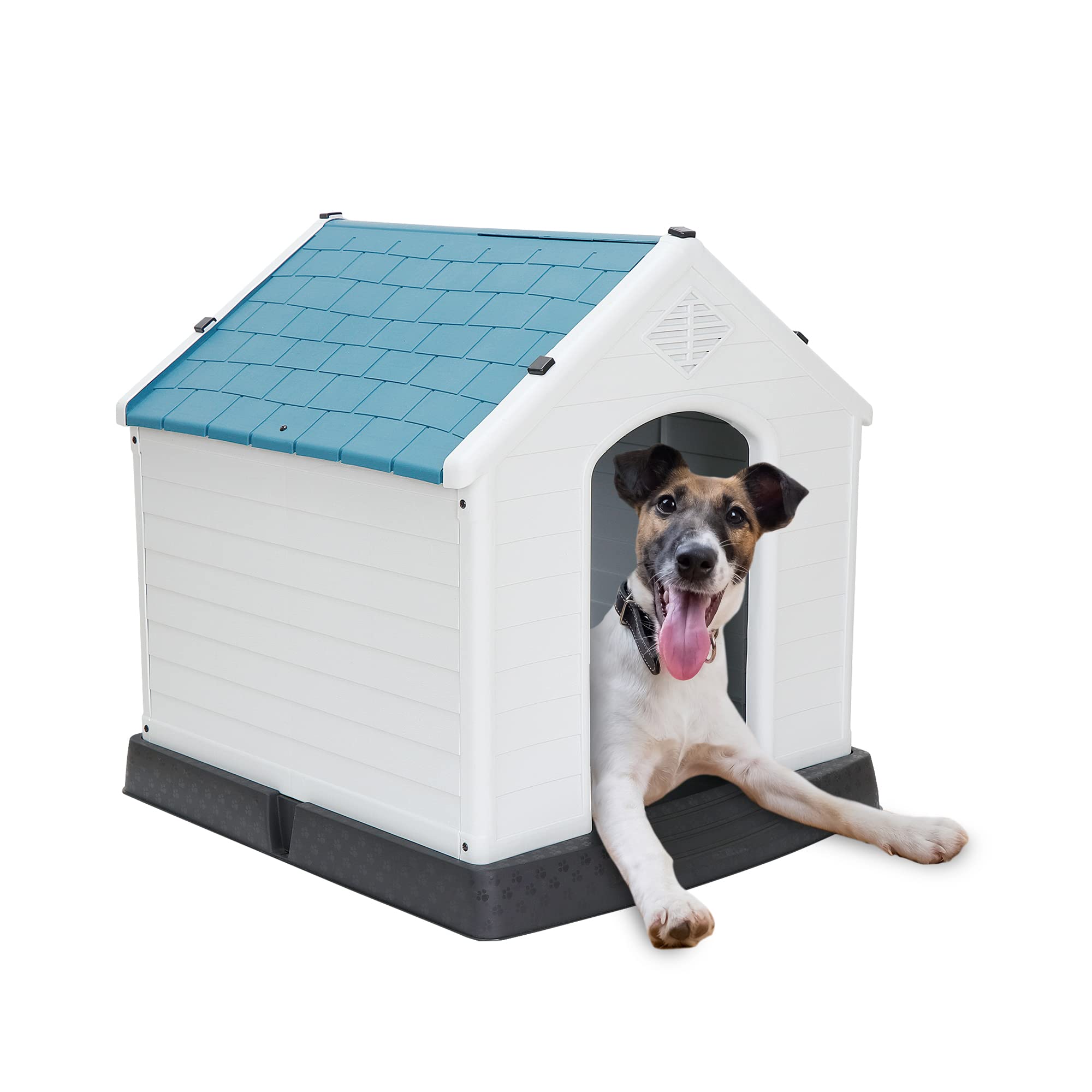 JupiterForce 犬小屋 犬舎 小型犬 中型犬 プラスチック製 ドッグハウス シェルタ 防水素材 水洗い 防風 防雨 日焼け対策 換気機能 組み立て簡単 裏庭 室内 幅65x奥行き69x高さ6