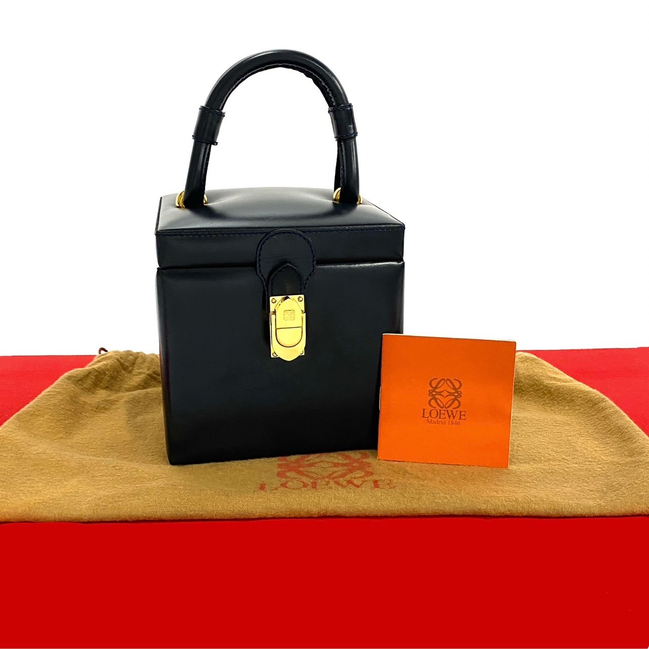 アナグラム ロゴハンドバッグ レザー ネイビー 433-5