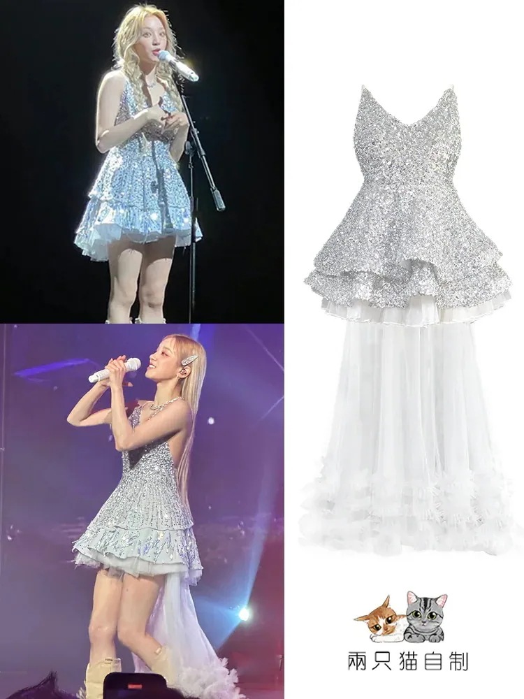 【2枚購入で200円 OFF！急速出荷】Gidle Song Yuqi コンサート スパンコール スパークリング スリング ドレス ステージ パフォーマンス パフ プリンセス ドレス