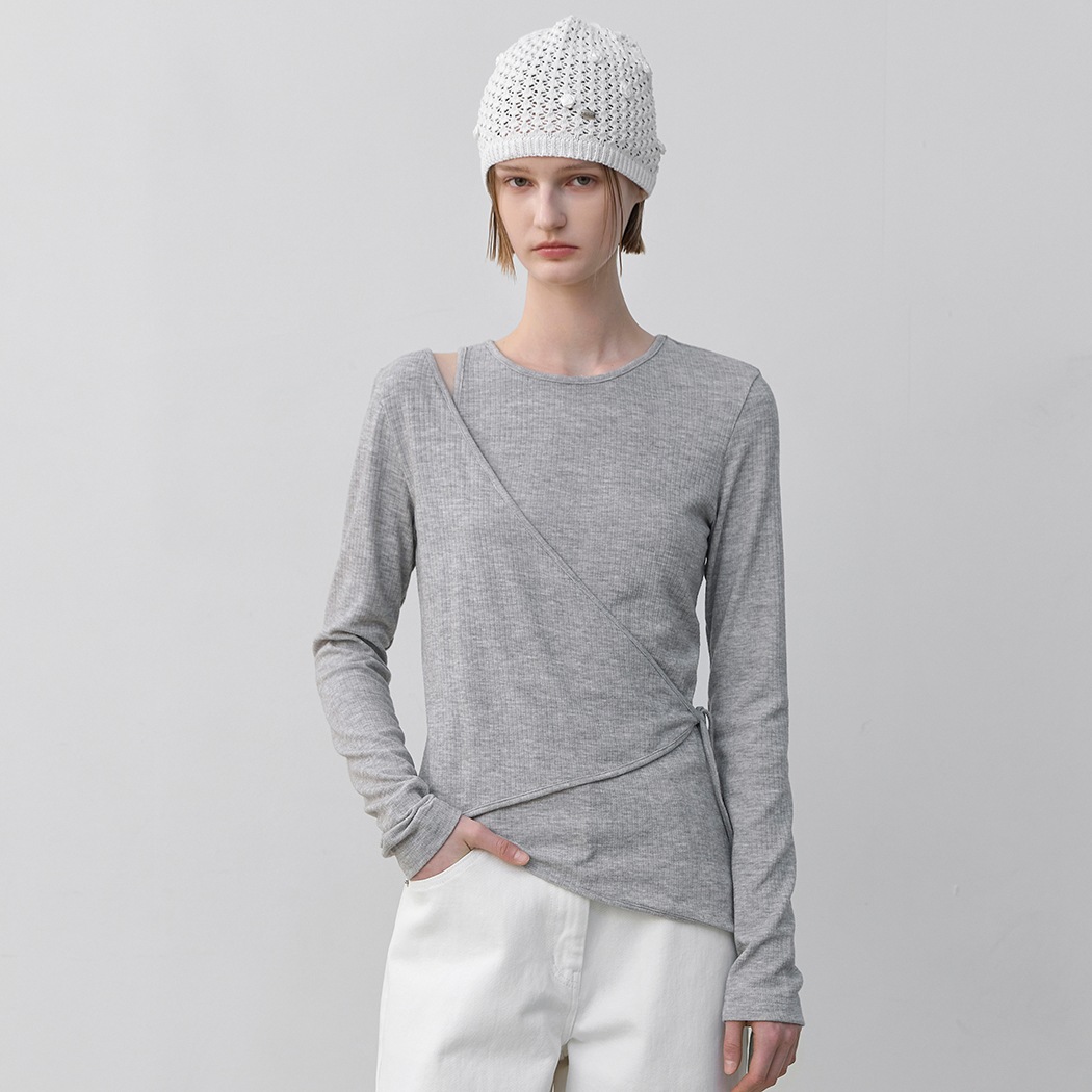 (T-6991)UNBALANCE WRAP TEE