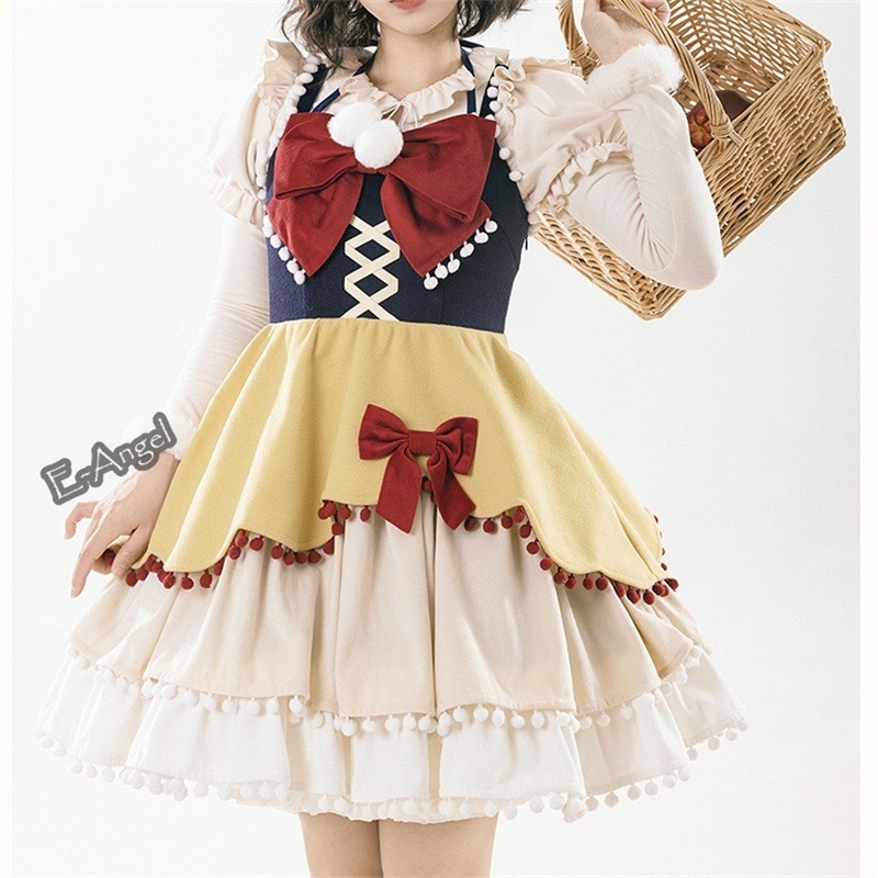 甘ロリ ロリータワンピース 3色 白雪姫 秋冬 ワンピース キャミソールワンピース 厚手 アイドル衣装 ラシャ ベルベット ロリータドレス コスプレ キャミワンピ コスチューム jsk