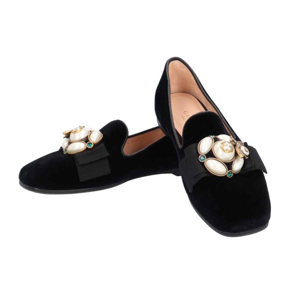 グッチ バレリーナフラットシューズ パンプス ベロア 474491 GUCCI 中古