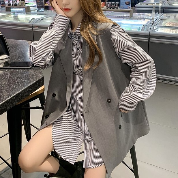 セットアップ レディース シャツ ベスト ジレ S M L 韓国 ノースリーブ 長袖 ポロカラー ポケット ボタン かわいい 大人可愛い きれいめ カジュアル 上品 エレガント おしゃれ 綺麗 クール