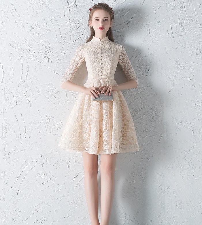 パーティードレス ドレス 結婚式 ワンピース チャイナ風 フレア パーティドレス 袖あり フォーマル