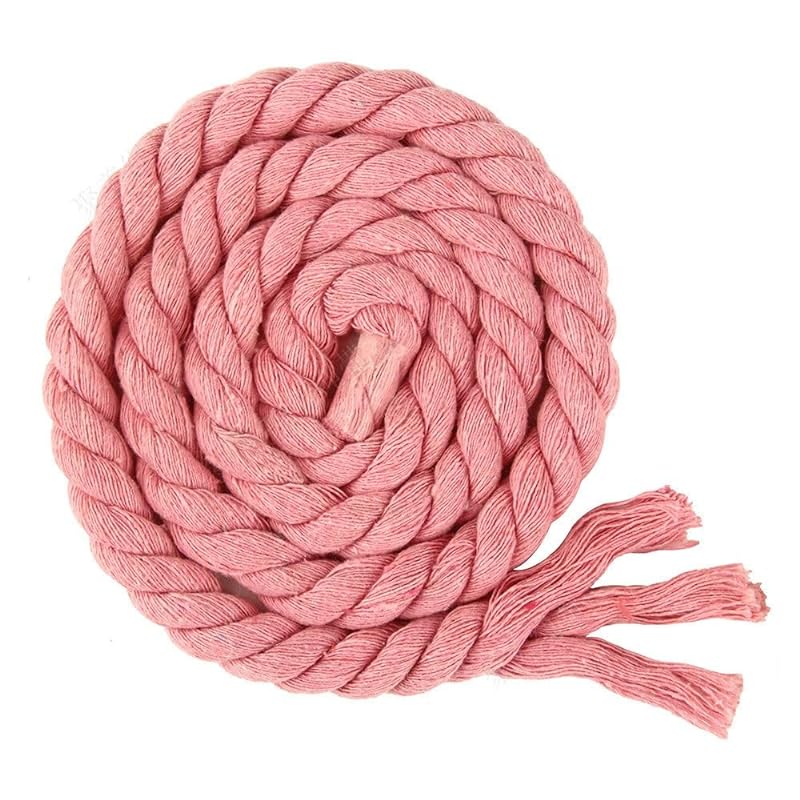 カラー綿ロープ 直径8mm/10mm/12mm/20mm 綿ロープ3ツ打 10M/20M 柔らか 太い 手芸用 天然 コットンロープ 手作り インテリア 飾り DIY (ピンク 12mm/20M)