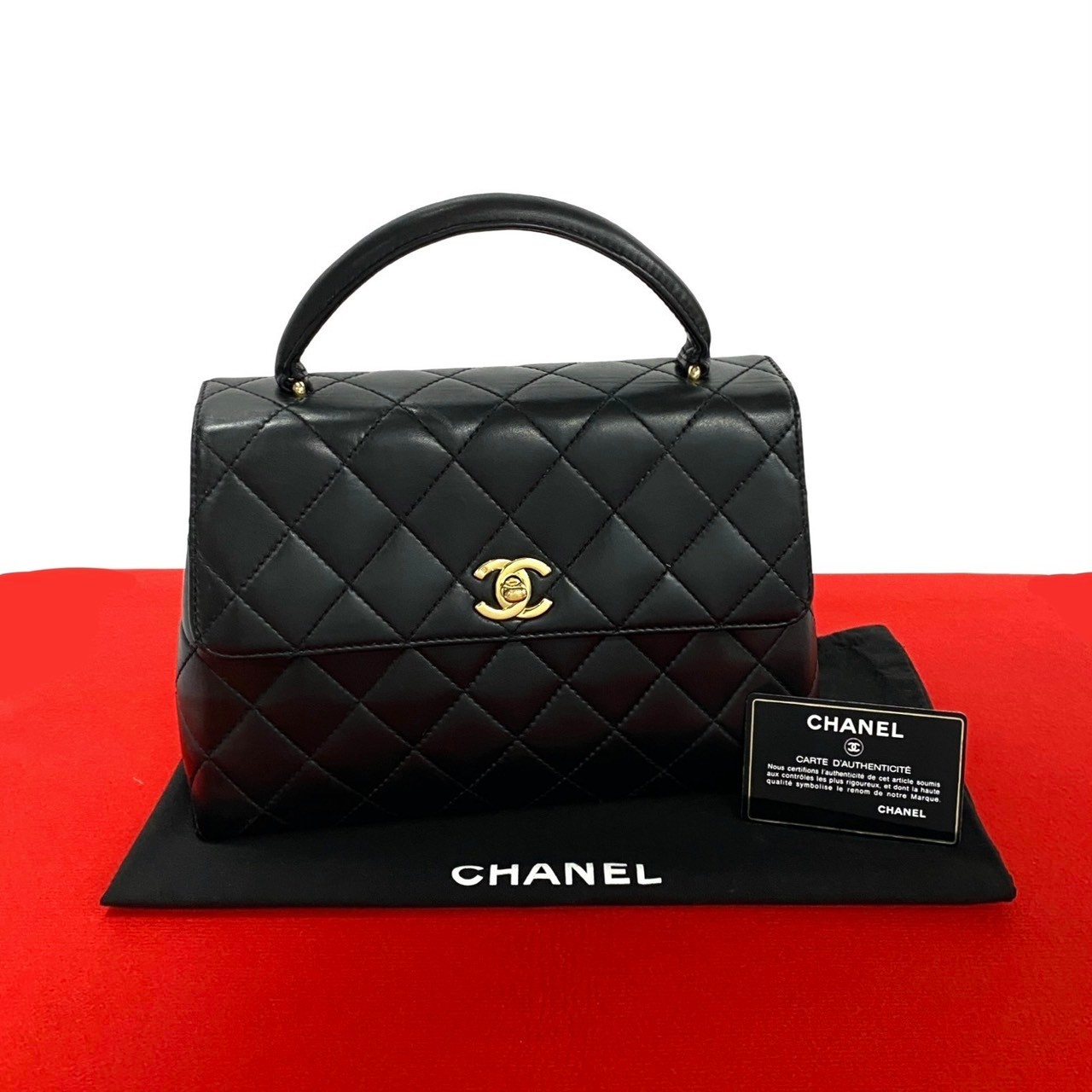 ヴィンテージ マトラッセ ココマークハンドバッグ ラムスキン ブラック 52740