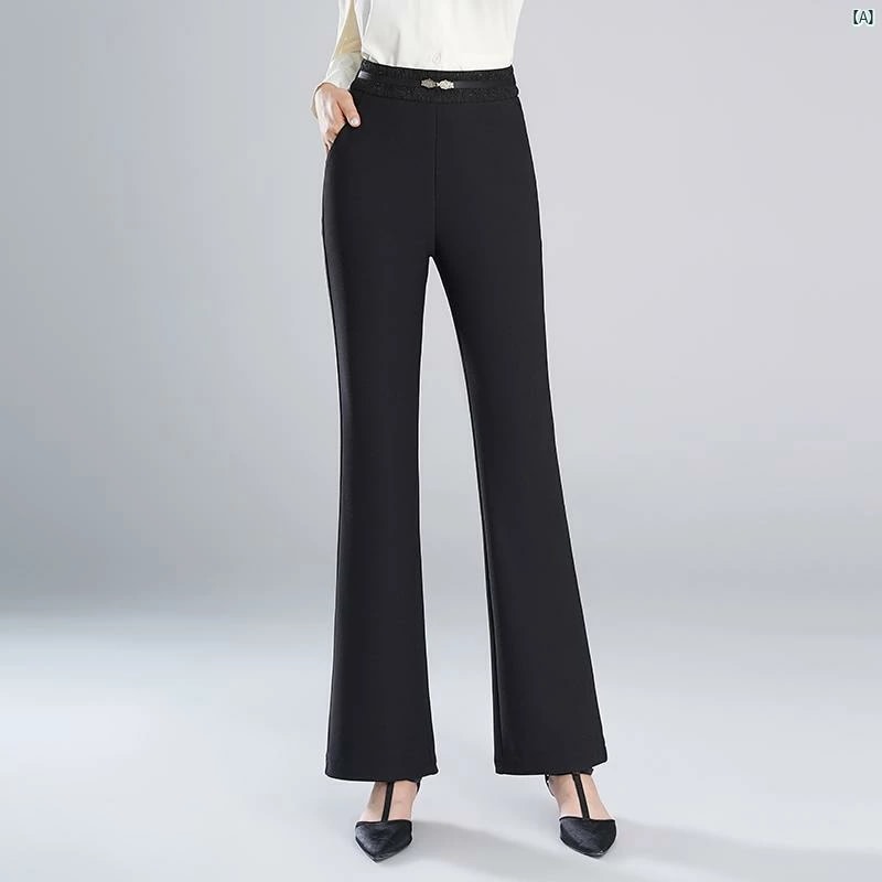ハイウエスト ブーツ カット レディース パンツ 春秋 スリム ストレート スーツ ドレープ 感 フレア