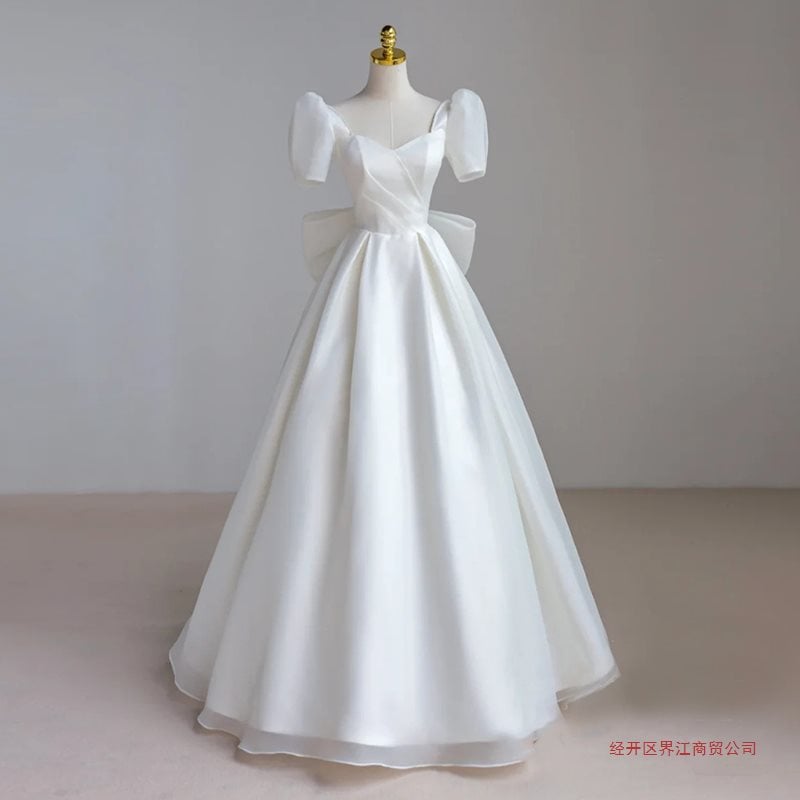 フレンチライトウェディングドレス2024新婦フロアレングスシンプルフォレストスタイル証明書登録スモールホワイトスカートドレス女性用