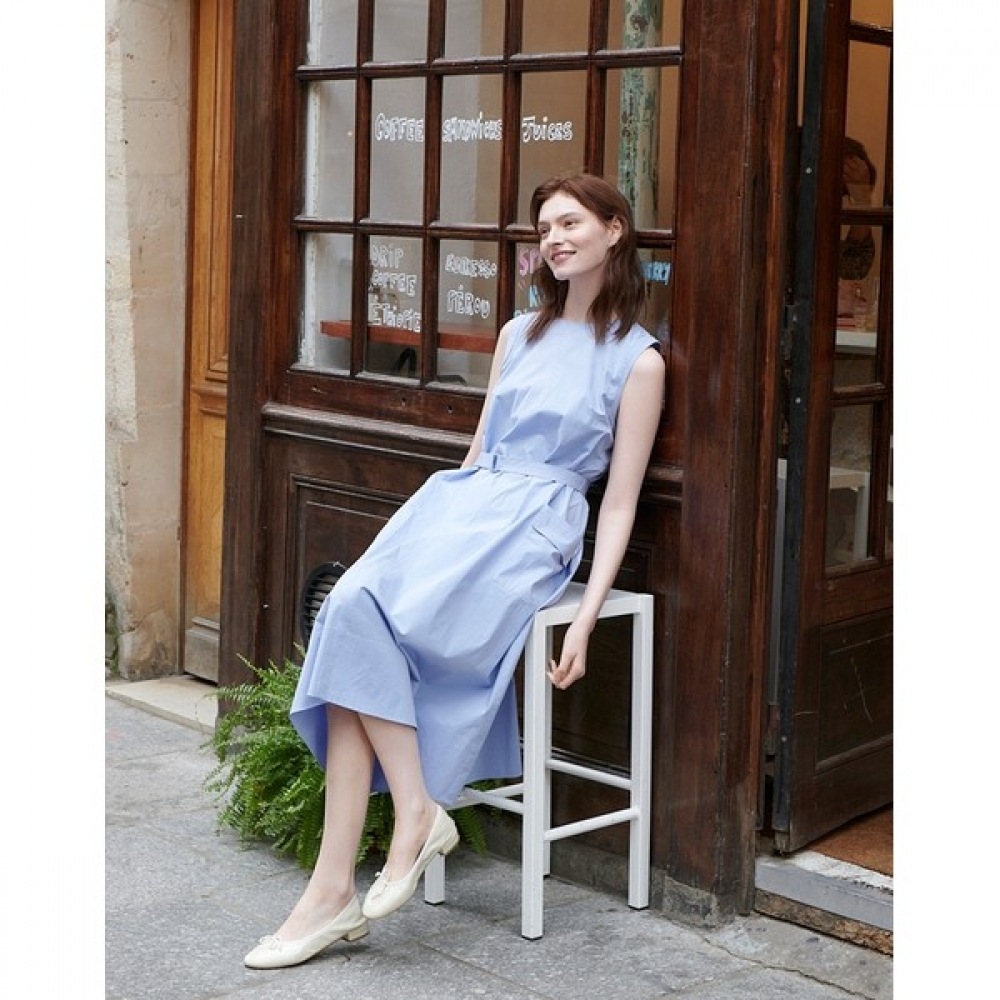 [ヘッジズレディース] 24SSブルーソリッドコットンブレンドノースリーブドレスHSDR4B507B2