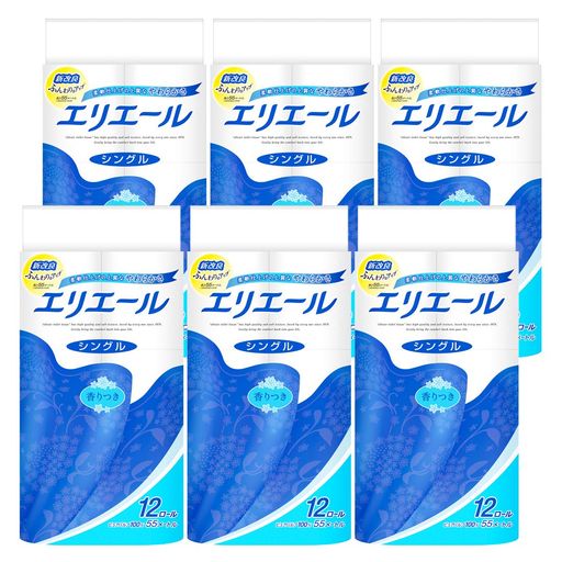 エリエール トイレットペーパー 55m×72ロール(12ロール×6パック) シングル パルプ100% リラックス感のある香り【ケース品】