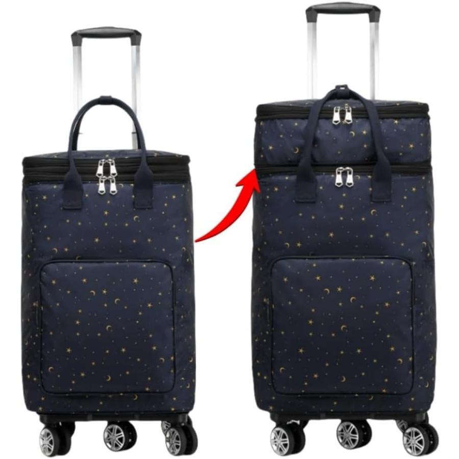 キャート ショッピングバッグ 5輪 横押し可能 折り畳み式 保温 保冷 ダブルキャスター 360度回転タイヤ付き 女性 簡単組立 高さ調節グリップ 荷物運び ピ