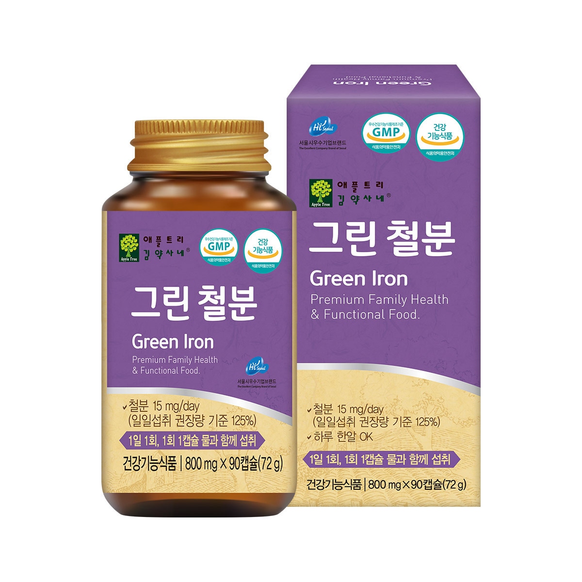 韓国-KMEAL-アップルツリーグリーン鉄分800mgx90カプセル