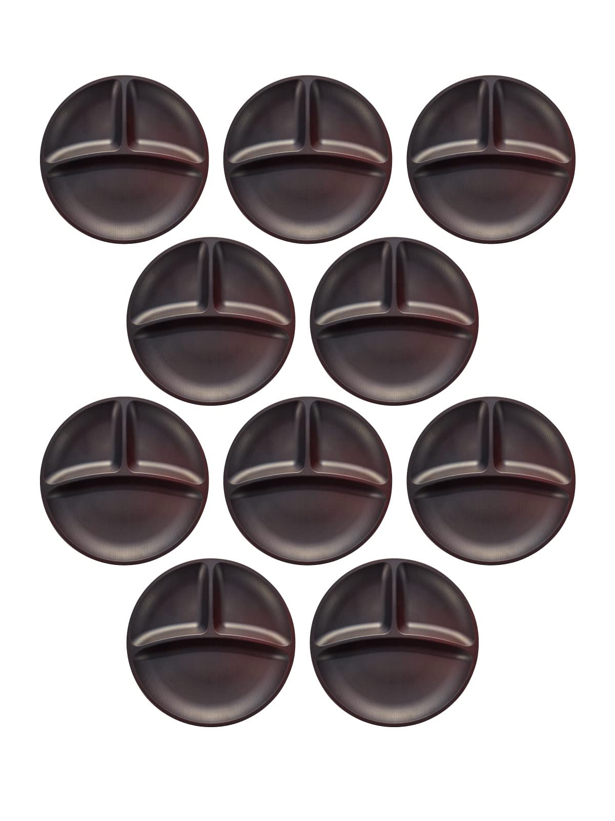 台和 業務用食器 3つ仕切り皿 プレート ダークブラウン 25cm 10枚セット メラミン食器 木製風 木目 食洗機対応 スタッキング可能 日本製 Walna WD-15-DBR