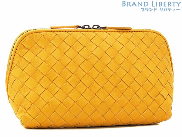 未使用ボッテガヴェネタイントレチャートポーチ小物入れコスメケース化粧入れイエローラムレザー132534