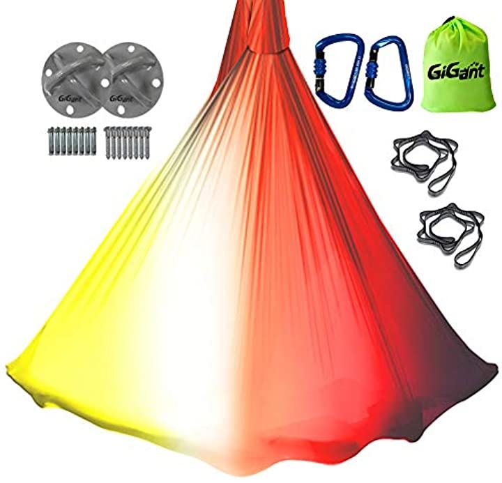 グラデーション エアリアルヨガ 専用 ハンモック フルセット 5ｍx2.8ｍ 空中 ヨガハンモック エクササイズ エアロヨガ フィットネス 国内品( シャインスカーレット)