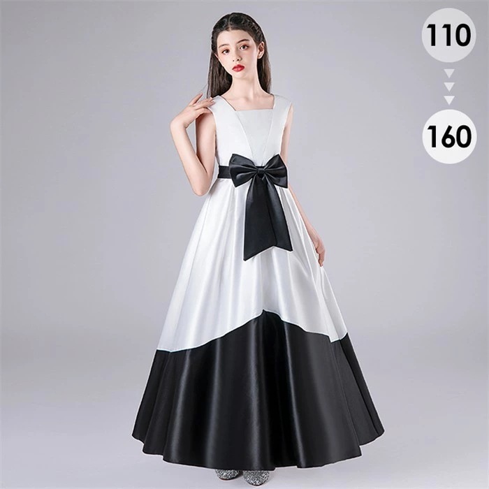 ピアノ発表会 ドレス 子供 女の子 ブラック ホワイト.. 発表会ドレス ノースリーブ 子ども ワンピース お祝い日 演奏会 音楽会 フォーマル 誕生日 撮影 パーティー ジュニア キッズ ロングドレ