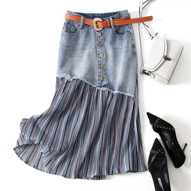 細見え フロントボタン タイトスカート 着やせ レディース 切り替え スカート デニムスカート 大人 デニム オシャレ スリット 通勤 プリーツ