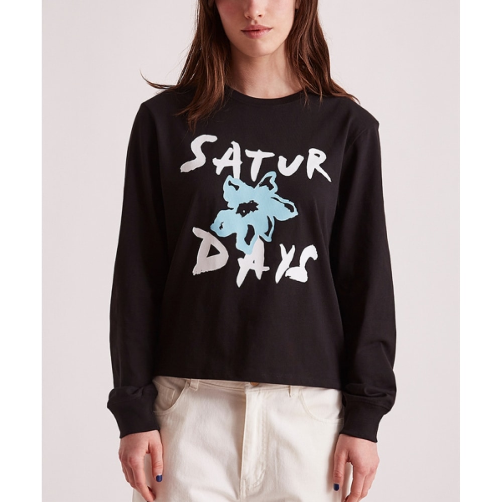 SATURDAYS NYC (W) フラワースタンダードロングスリーブ T シャツブラックフラワースタンダード LS Tシャツ