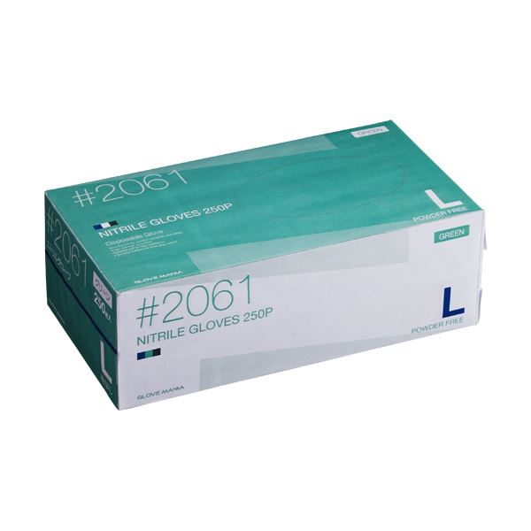 （まとめ） 川西工業 ニトリル使いきり手袋 粉なし L グリーン #2061 1箱（250枚） [x3セット]