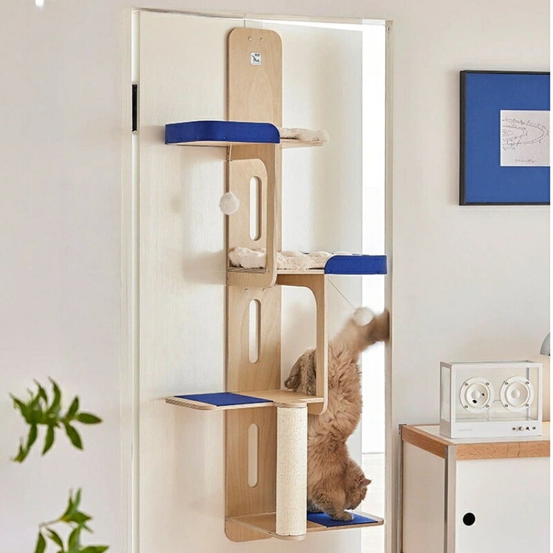 【スペース節約】猫タワー キャットウォーク 猫ベッド 一体型 突っ張り式 天井まで 小型 一人暮らし マンション 室内 爪とぎ おもちゃ付き