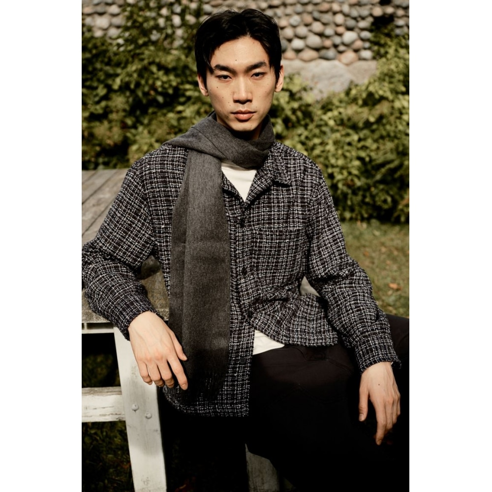 H&M レギュラーフィットワッフルテクスチャオーバーシャツネイビーブルー/柄