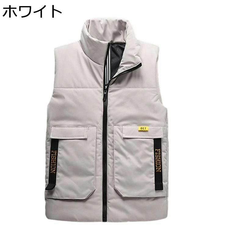 ダウンコットン 保温ベスト メンズ 中綿ベスト 大きいサイズ スタンドカラー 防水 韓国 おしゃれ レター刺繍 ビッグポケット 暖か 秋冬 薄手 防寒性 保温 カジュアル 冬服 アウトドア