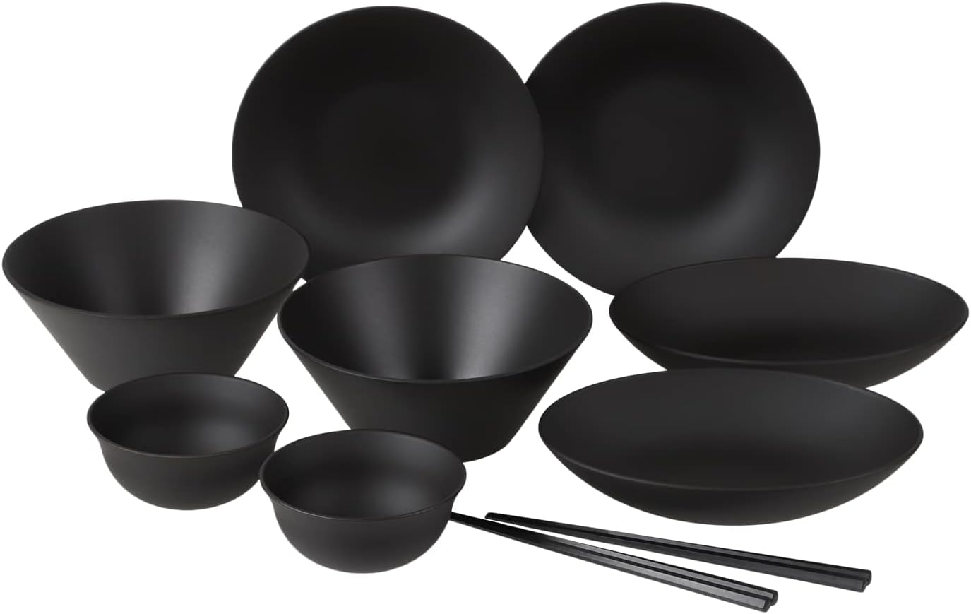 ナチュラルシリーズ 食器セット 10点入り A 一人暮らし 日本製 プラスチック 軽い 食洗機対応 電子レンジ対応 (ブラック)
