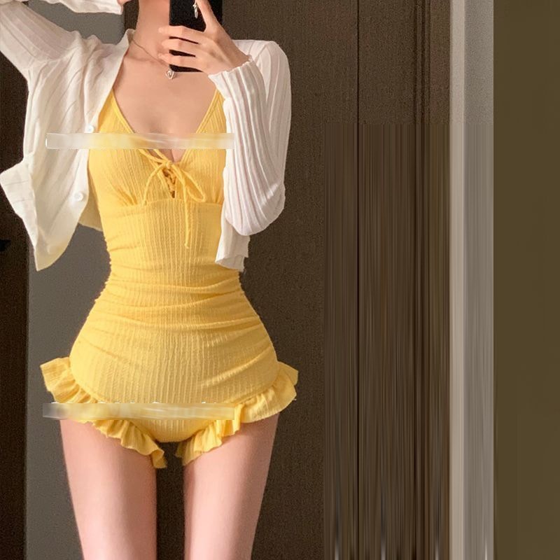 ファッションレディース2024ス無地水着小胸プッシュアップ長袖ブラウスで肌をカバー温泉旅行