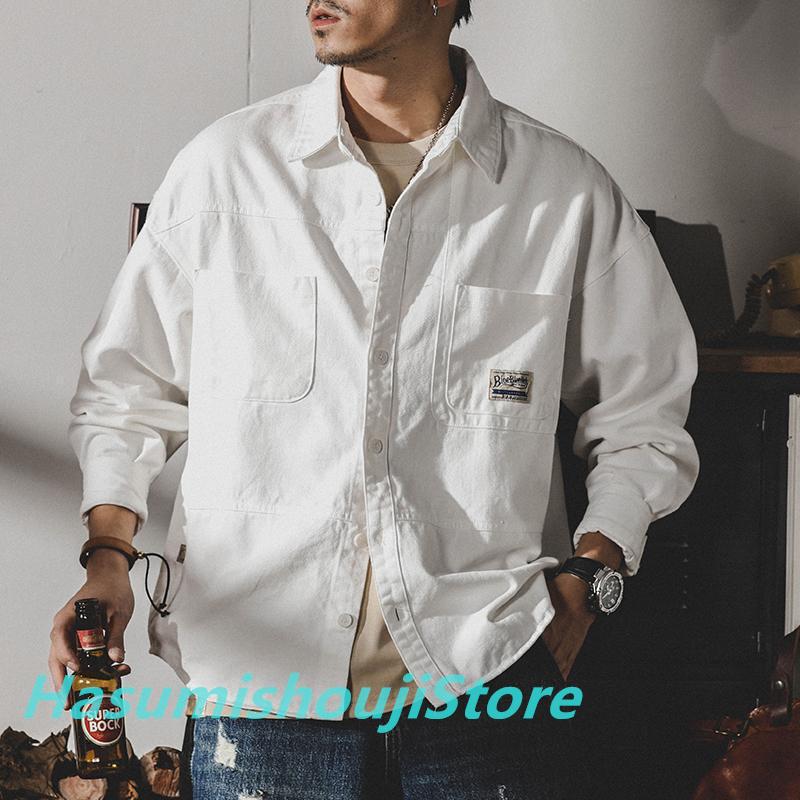 ２点で13o円OFF！【早割り】【人気SALE】ジャケット メンズ ワークシャツ 長袖 白シャツ アメカジ ライトジャケット カジュアル ストリート オシャレ コットン メンズファッション