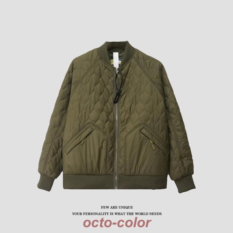 シンプルなミリタリータイプのブルゾン キルティングブルゾンメンズ中綿入り中綿ジャケットライトアウター ミリタリー